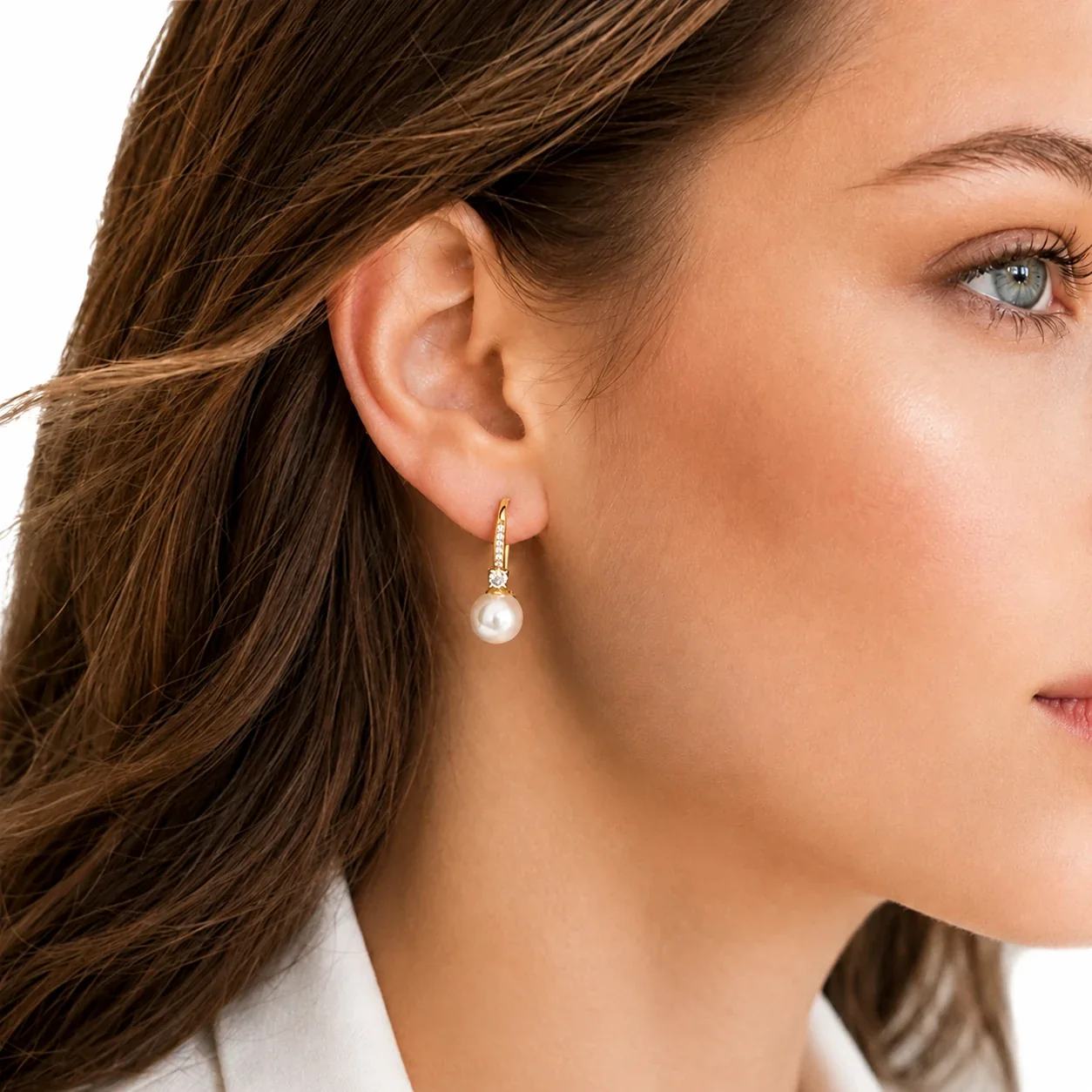 Elegant 18K Gold-Plated Pearl Drop CZ Hook Earrings
