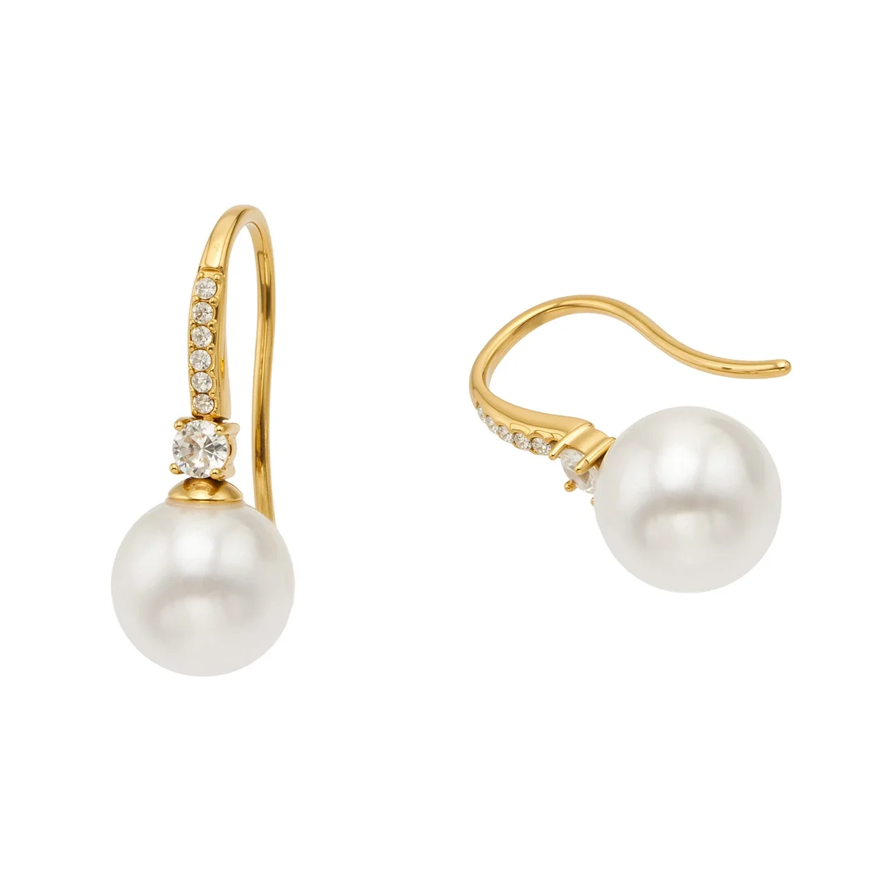 Elegant 18K Gold-Plated Pearl Drop CZ Hook Earrings
