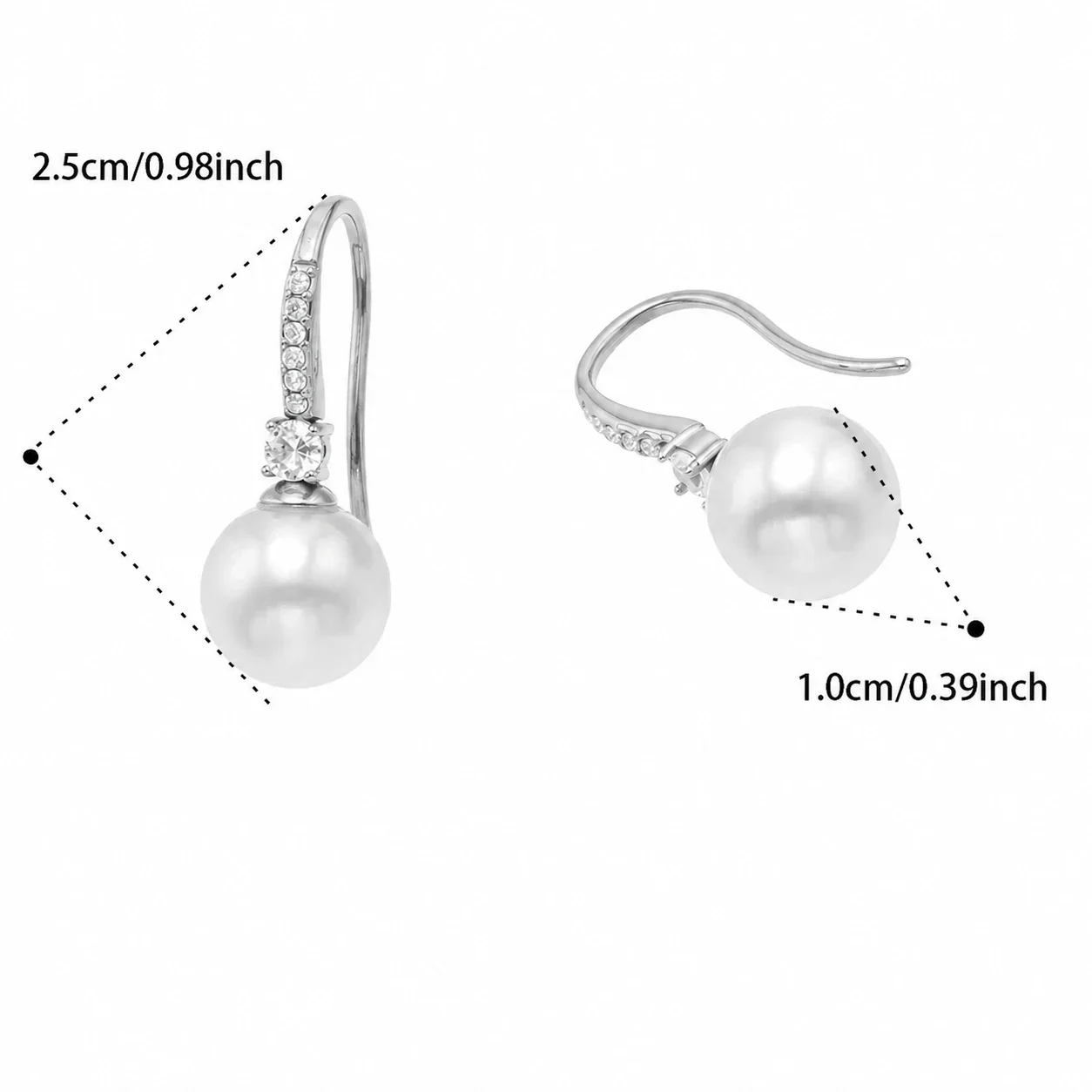 Elegant 18K Gold-Plated Pearl Drop CZ Hook Earrings - Silver Pearl CZ