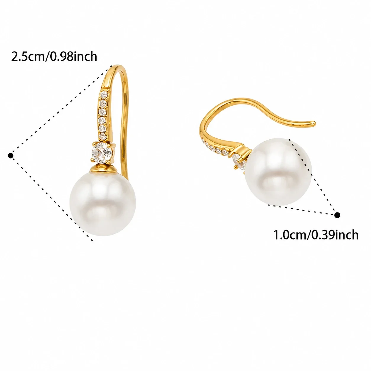 Elegant 18K Gold-Plated Pearl Drop CZ Hook Earrings - Gold Pearl CZ