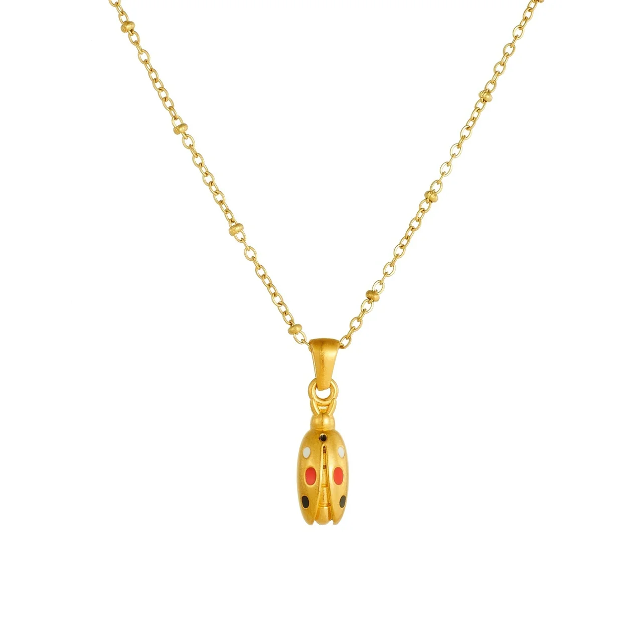 Ladybug Pendant Necklace with Bead Chain Gold-Plated Stainless Steel