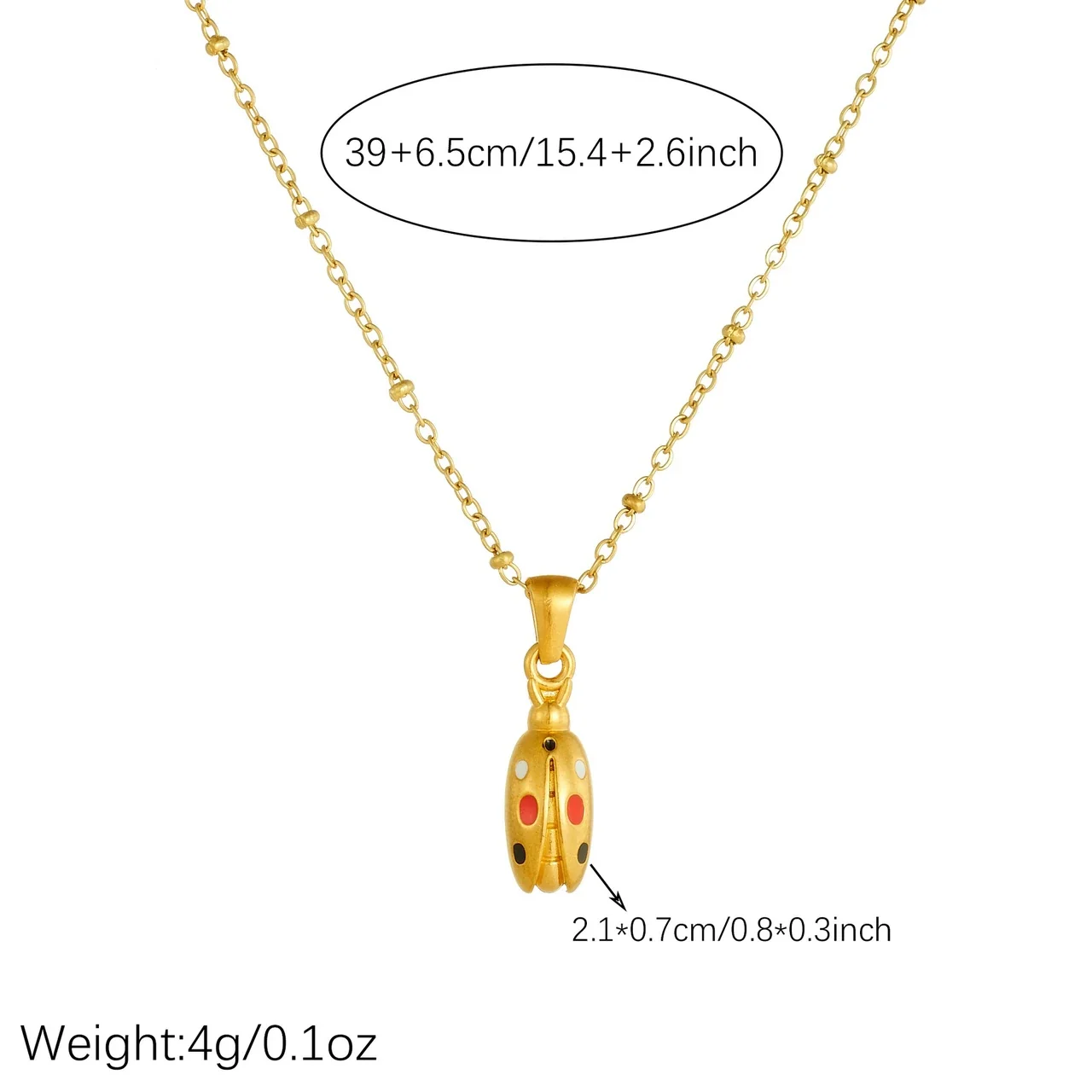 Ladybug Pendant Necklace with Bead Chain Gold-Plated Stainless Steel