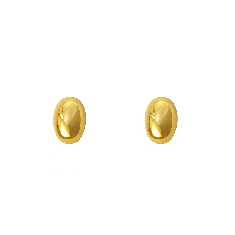 Polished Gold-Plated 316 Stainless Steel Oval Dome Stud Earrings
