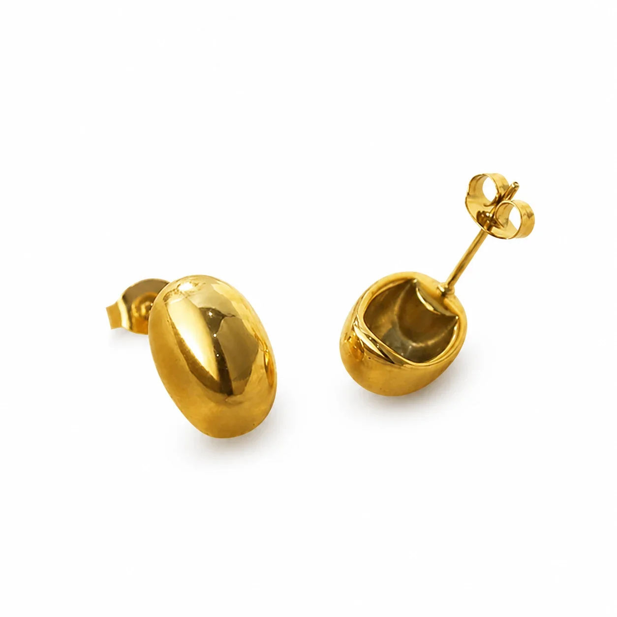Polished Gold-Plated 316 Stainless Steel Oval Dome Stud Earrings