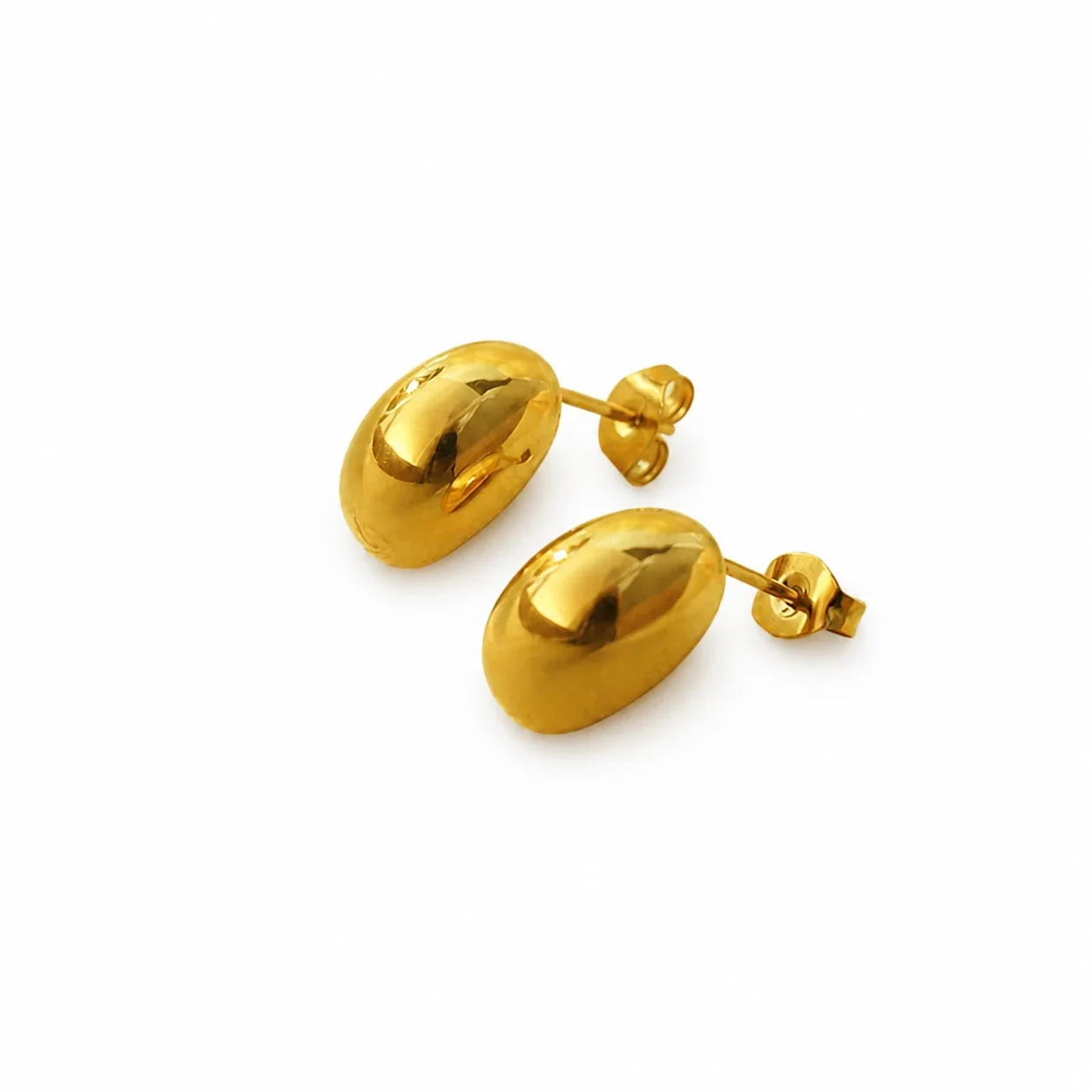 Polished Gold-Plated 316 Stainless Steel Oval Dome Stud Earrings