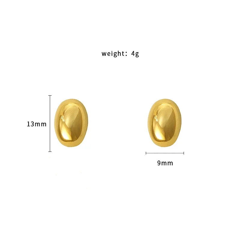 Polished Gold-Plated 316 Stainless Steel Oval Dome Stud Earrings
