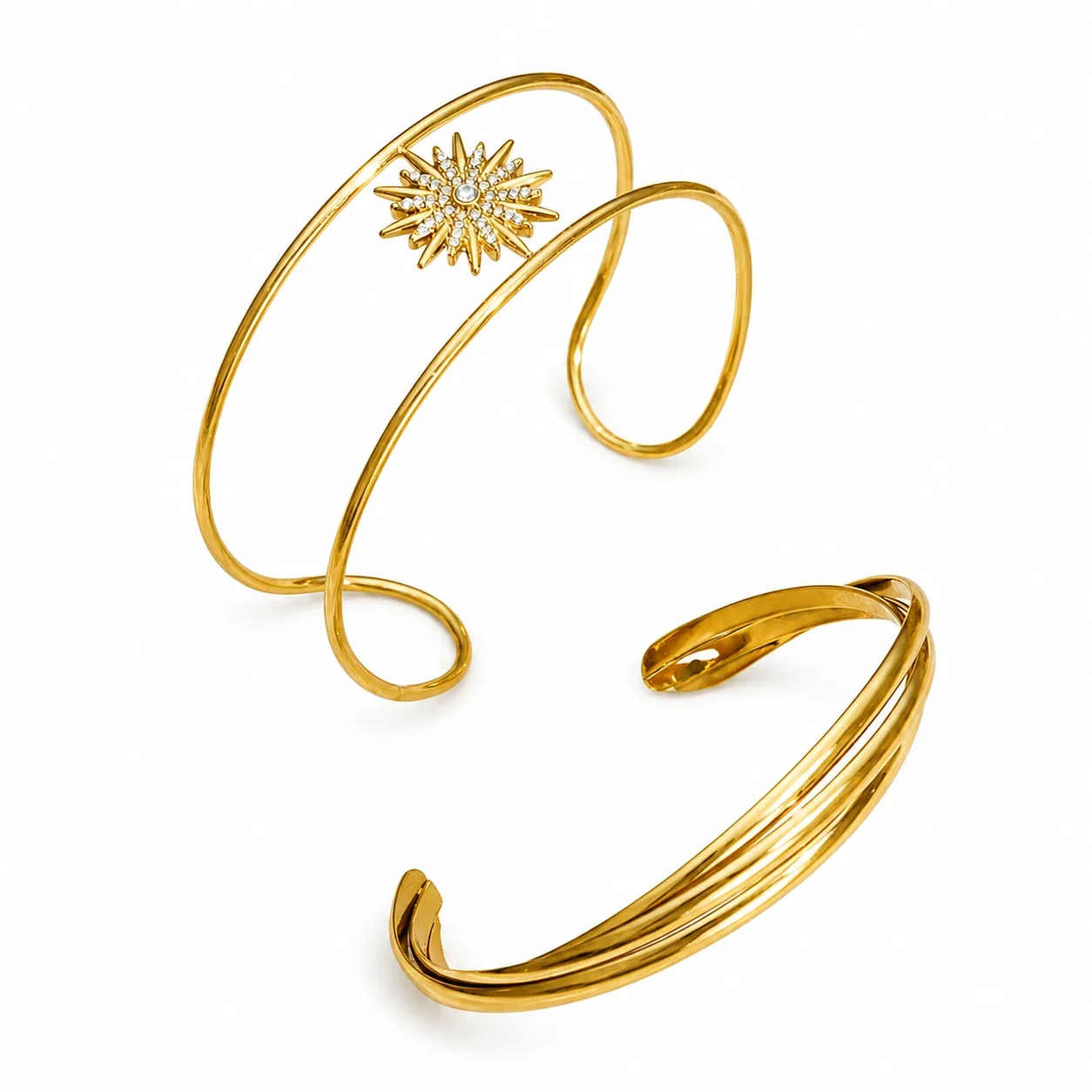Radiant Sunburst 316L Stainless Steel Triple-Wire PVD Cuff