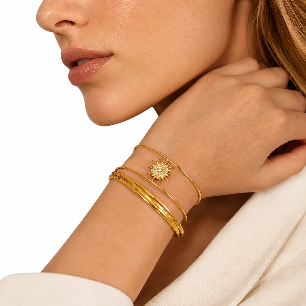 Radiant Sunburst 316L Stainless Steel Triple-Wire Cuff