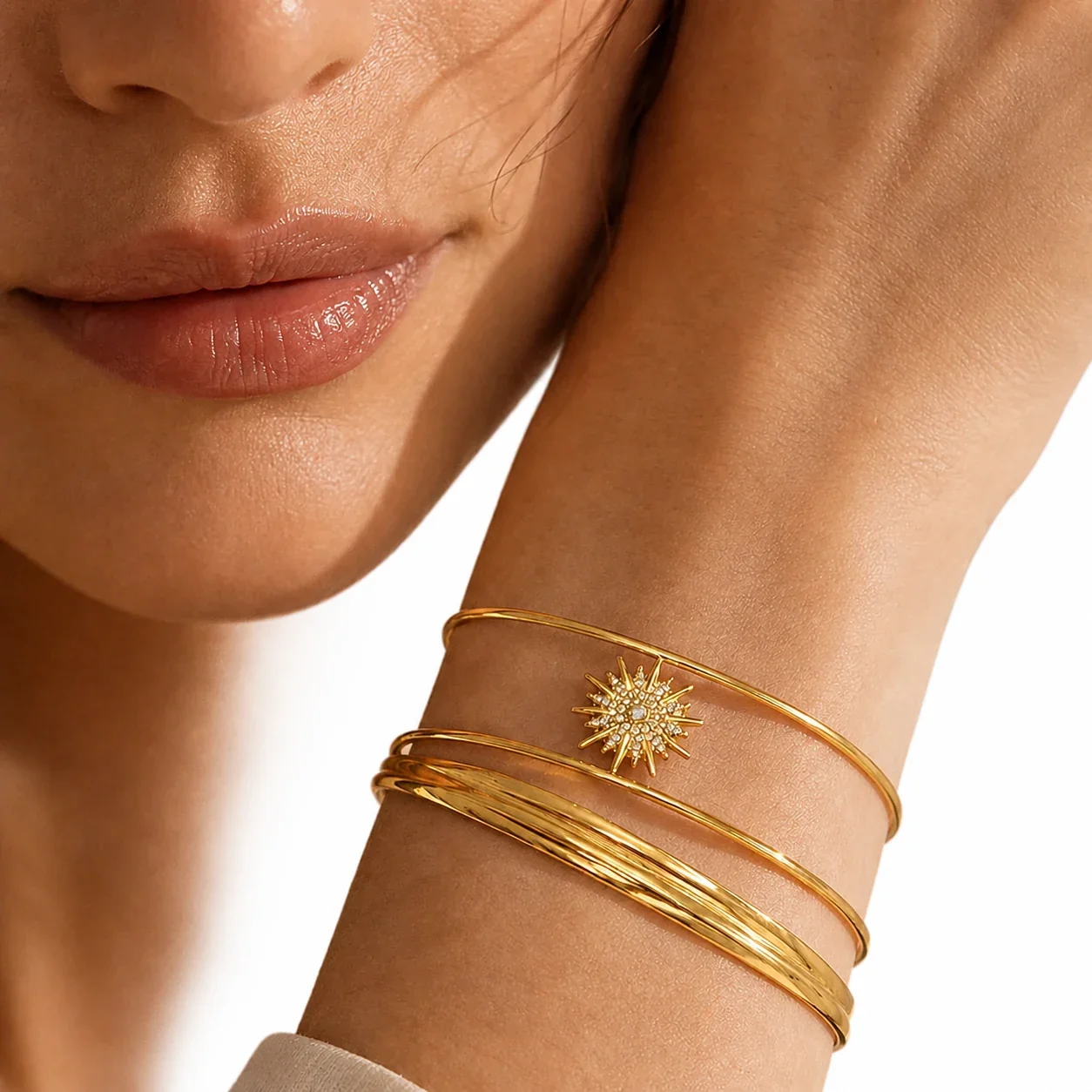 Radiant Sunburst 316L Stainless Steel Triple-Wire Cuff