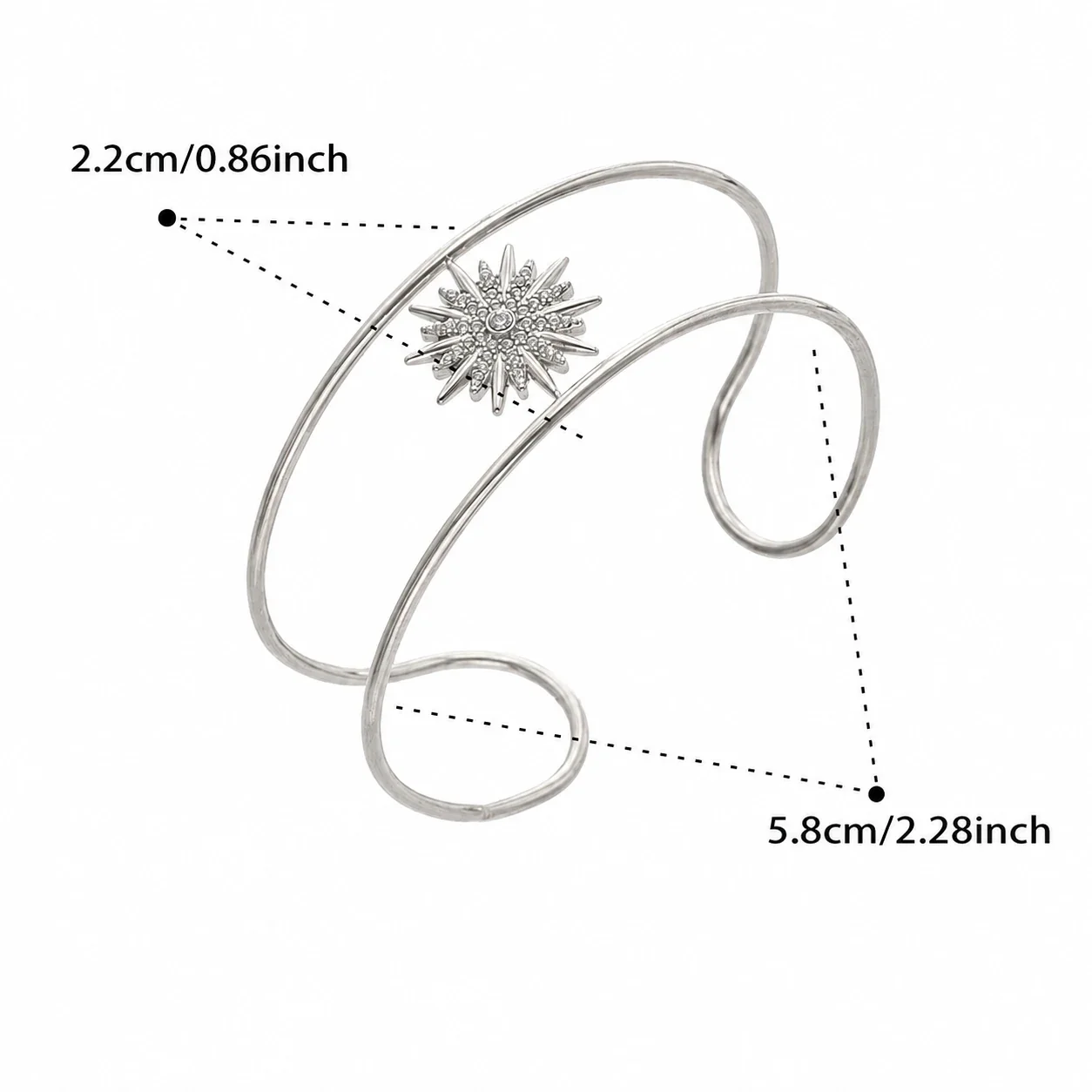 Radiant Sunburst 316L Stainless Steel Triple-Wire Cuff - Silver Sun CZ