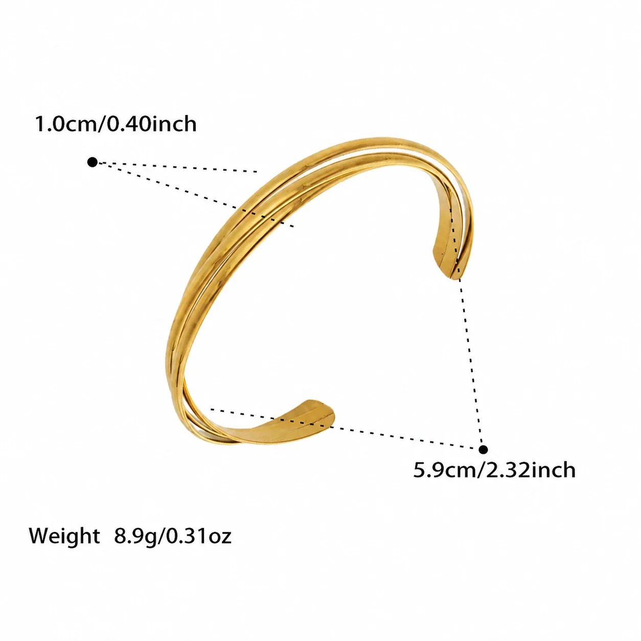 Radiant Sunburst 316L Stainless Steel Triple-Wire Cuff - Gold Triple Interwoven