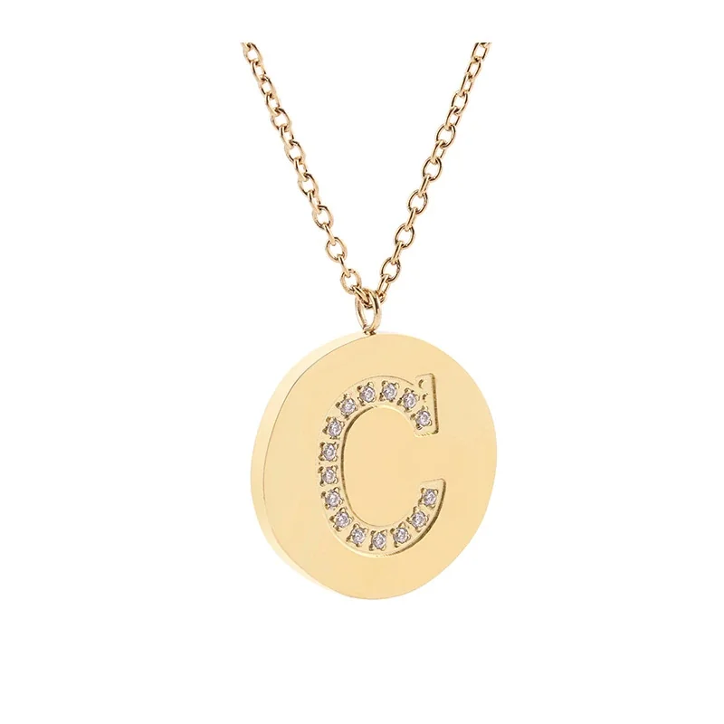 Polished 316 Stainless Steel Pavé Initial Necklace