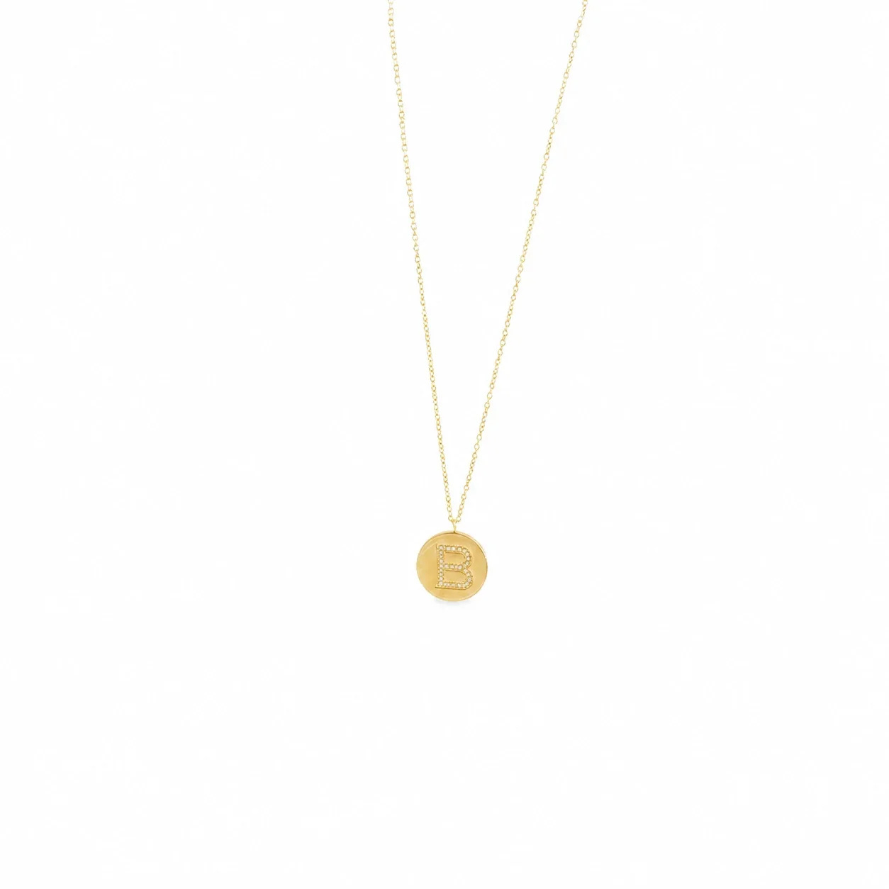 Polished 316 Stainless Steel Pavé Initial Necklace - Letter B