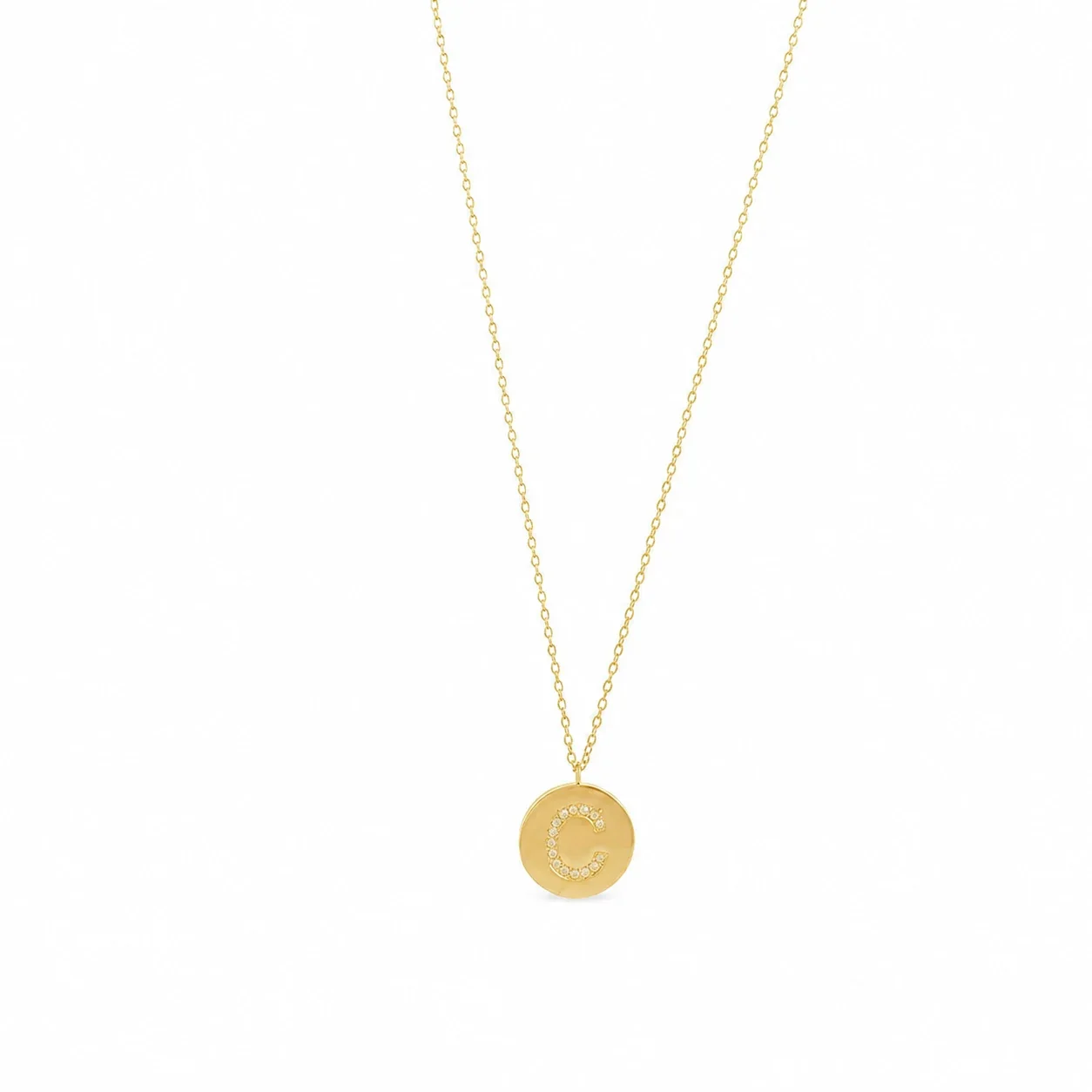 Polished 316 Stainless Steel Pavé Initial Necklace - Letter C