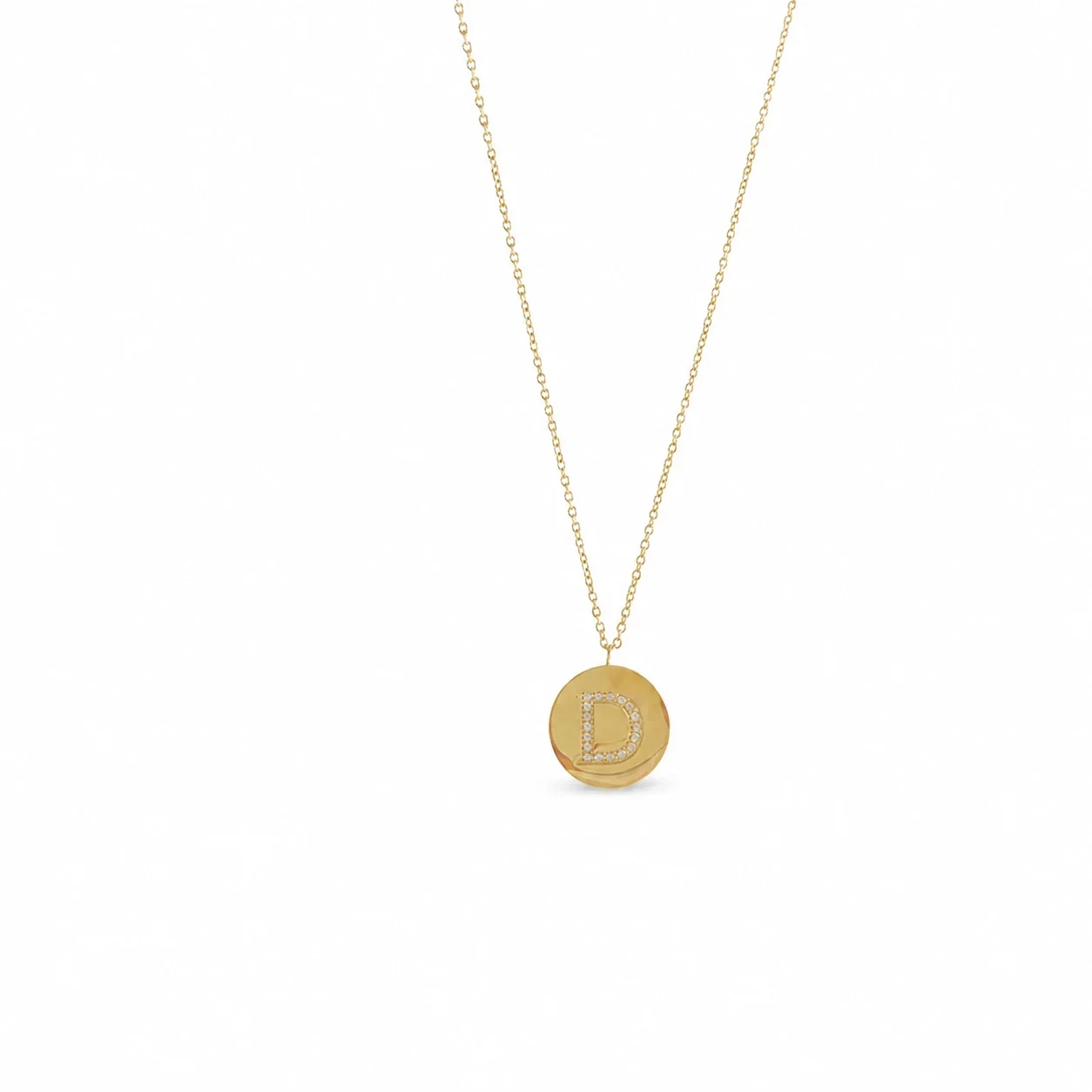 Polished 316 Stainless Steel Pavé Initial Necklace - Letter D