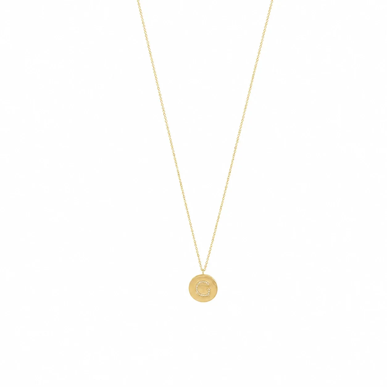 Polished 316 Stainless Steel Pavé Initial Necklace - Letter G