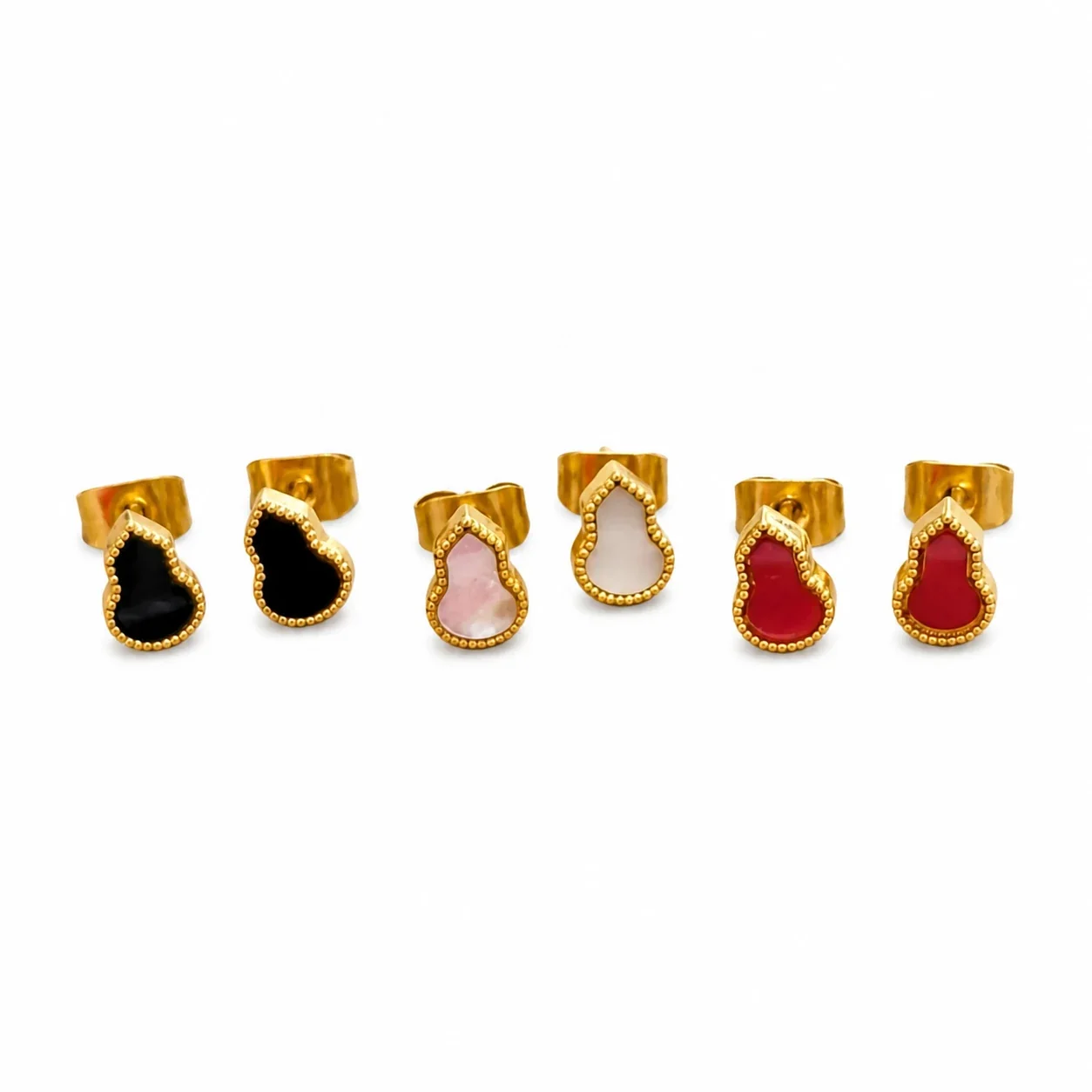 Petite Gold-Plated Gourd Beaded Enamel Stud Earrings