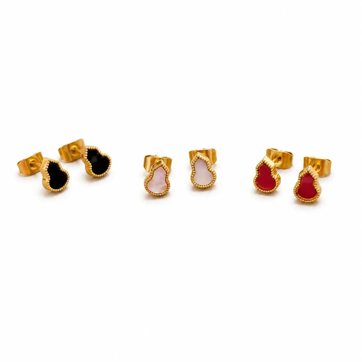 Petite Gold-Plated Gourd Beaded Enamel Stud Earrings