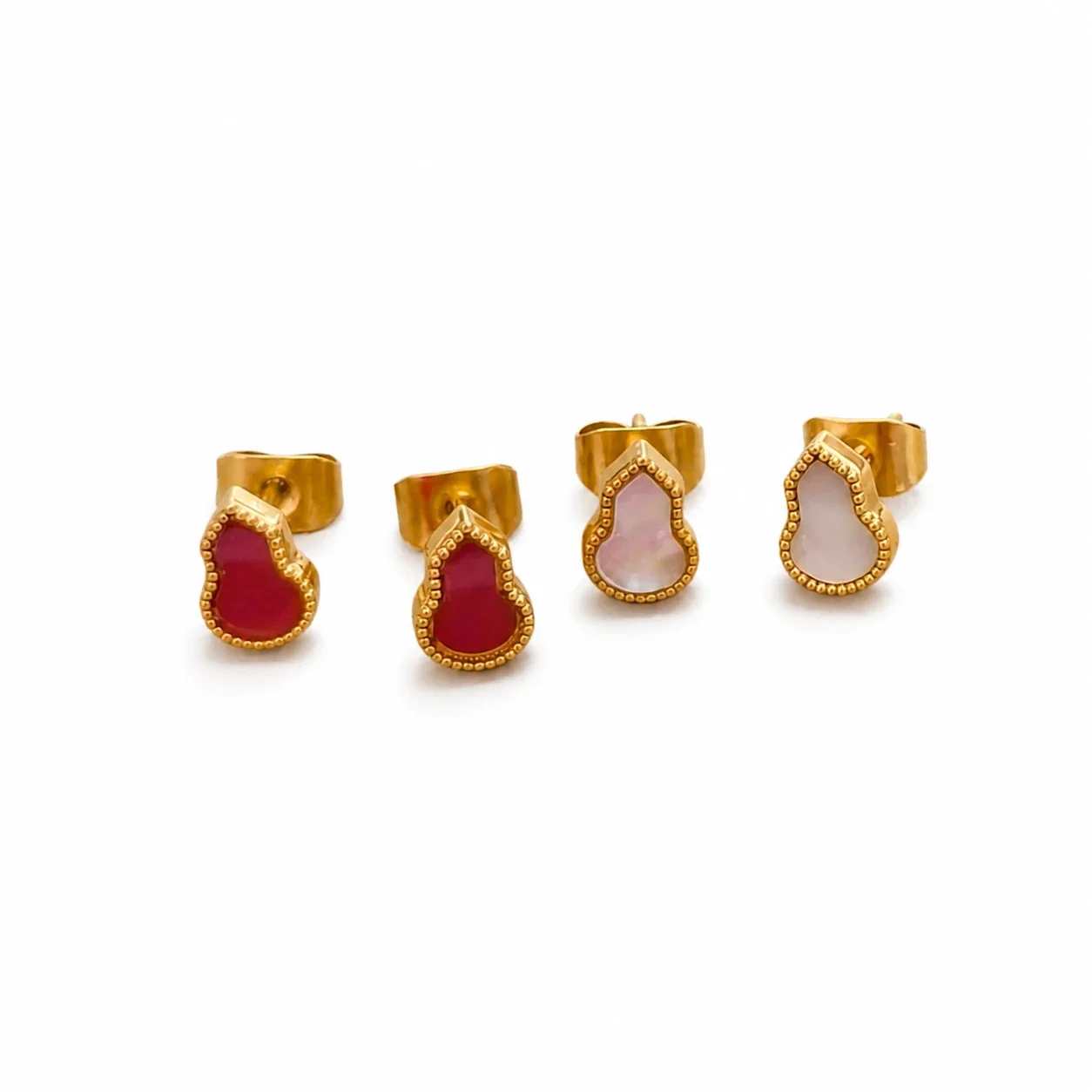 Petite Gold-Plated Gourd Beaded Enamel Stud Earrings