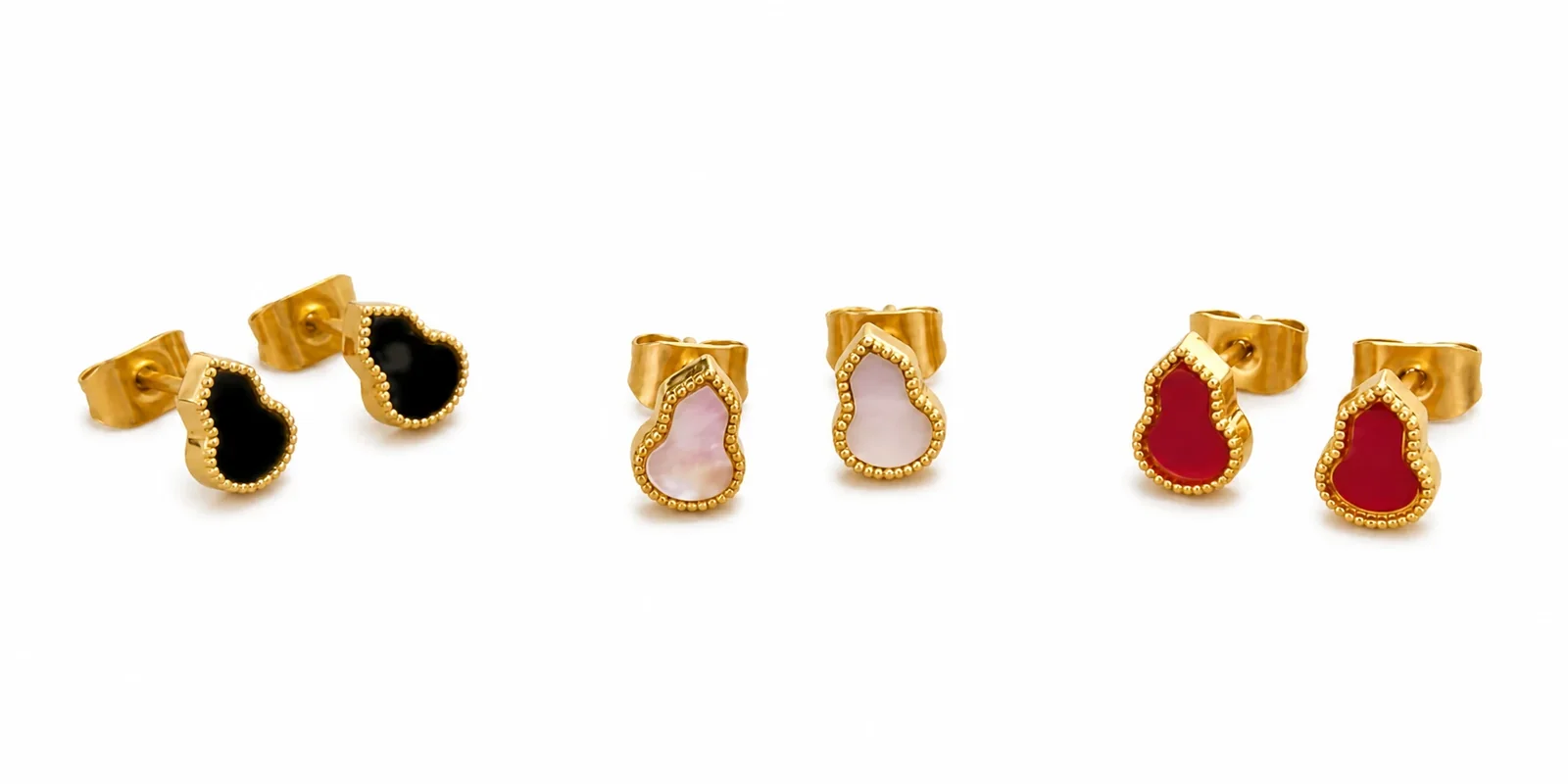 Petite Gold-Plated Gourd Beaded Enamel Stud Earrings