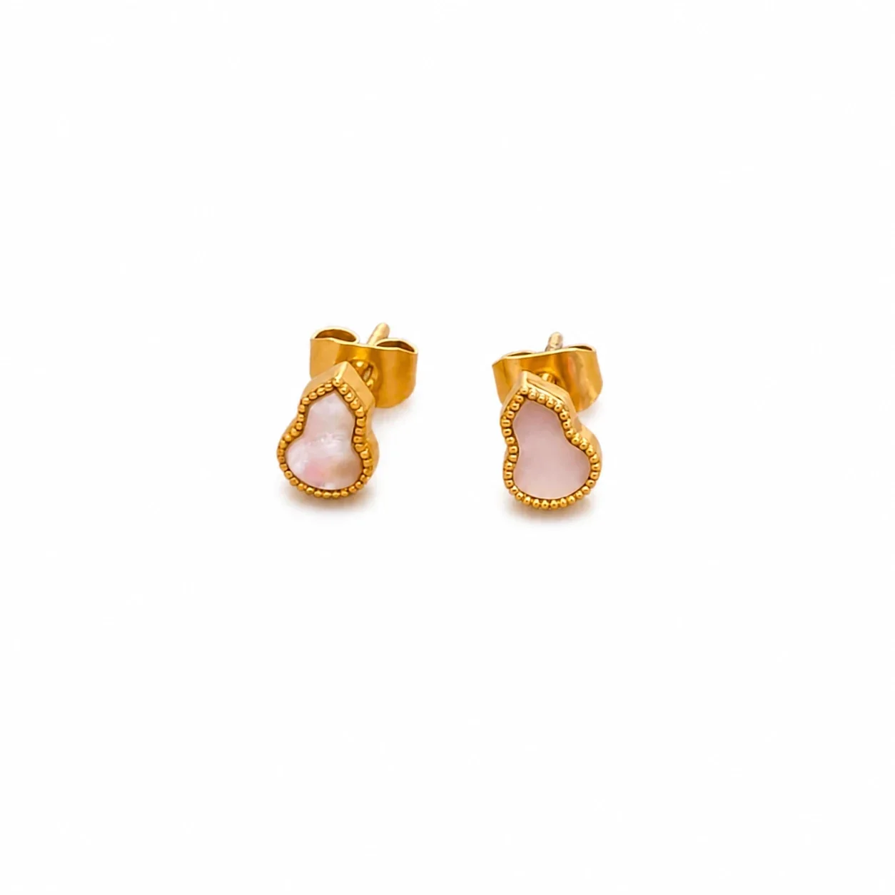 Petite Gold-Plated Gourd Beaded Enamel Stud Earrings - Gold White