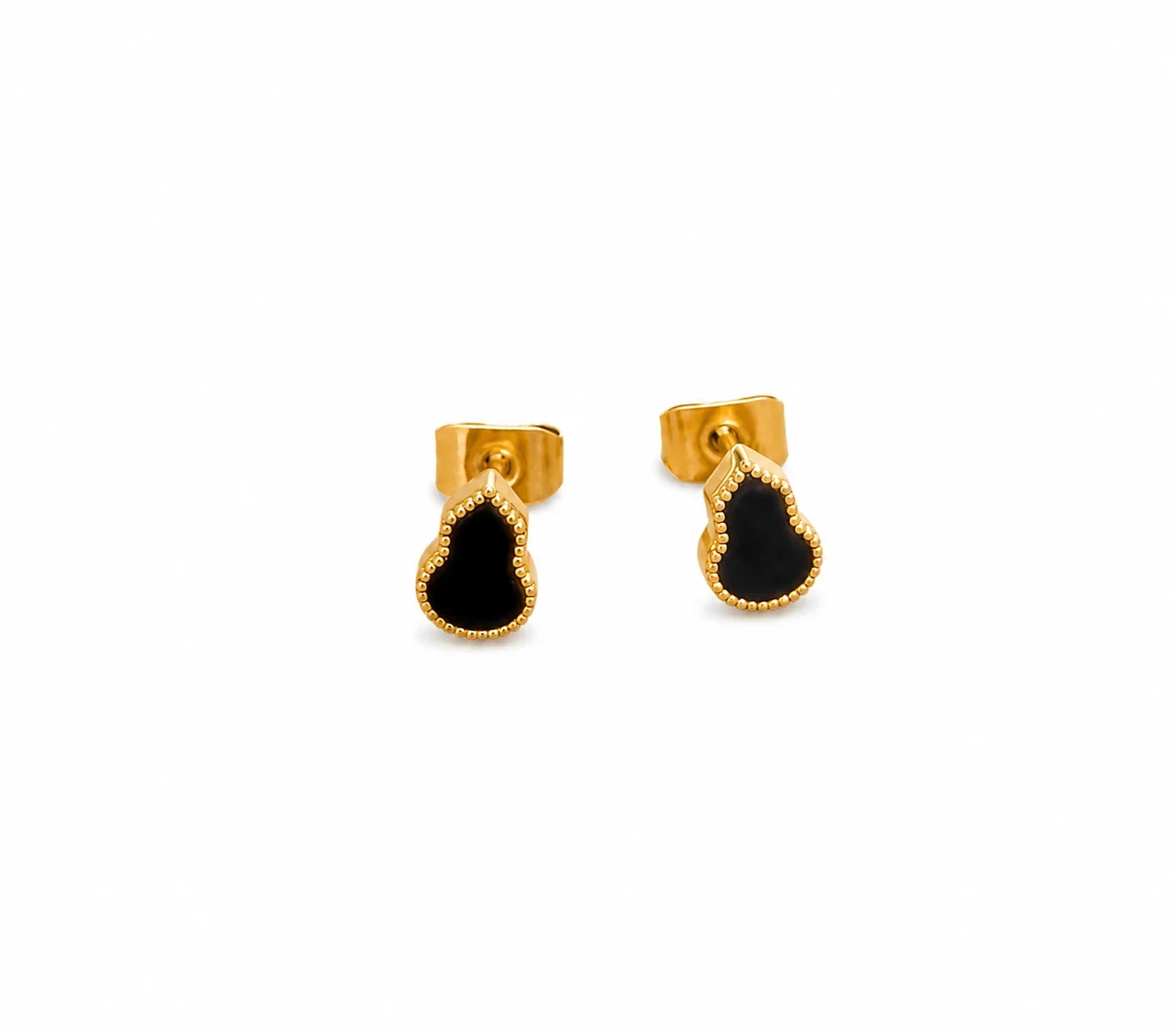 Petite Gold-Plated Gourd Beaded Enamel Stud Earrings - Gold Black