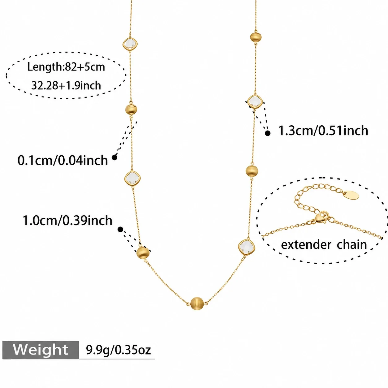 Bezel Crystal Ball 18K Gold-Plated 316L Necklace - Style A Glass Crystal Brushed 82 + 5 cm