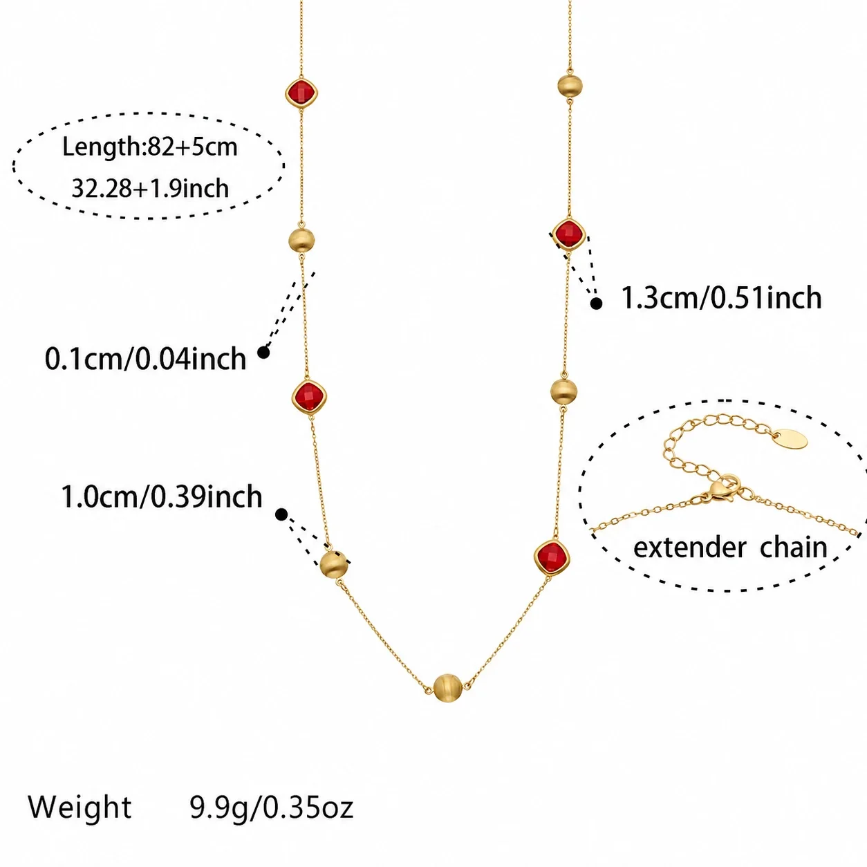 Bezel Crystal Ball 18K Gold-Plated 316L Necklace - Style B Glass Crystal Brushed 82 + 5 cm