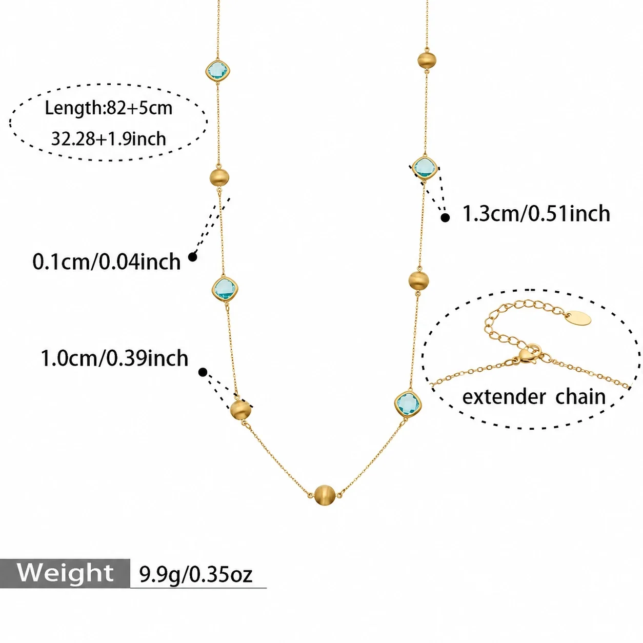 Bezel Crystal Ball 18K Gold-Plated 316L Necklace - Style C Glass Crystal Brushed 82 + 5 cm