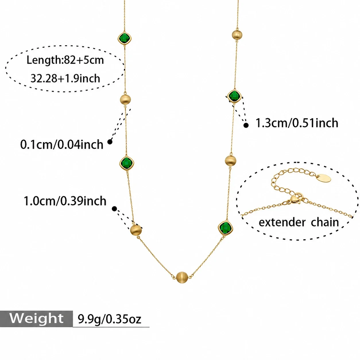 Bezel Crystal Ball 18K Gold-Plated 316L Necklace - Style D Glass Crystal Brushed 82 + 5 cm