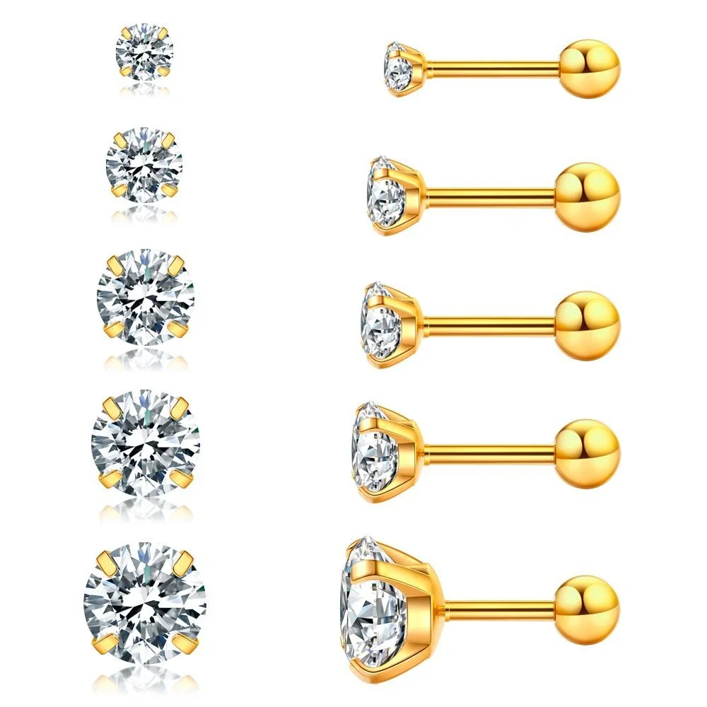 Polished 316 Stainless Round CZ Stud Earrings