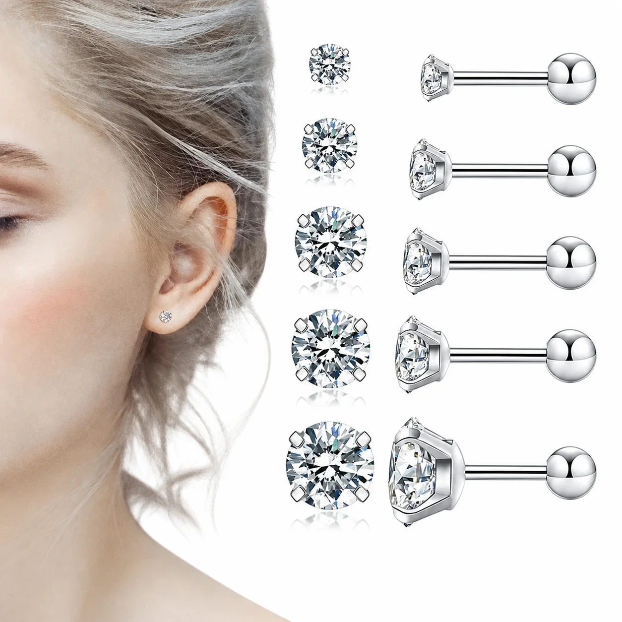 Polished 316 Stainless Round CZ Stud Earrings
