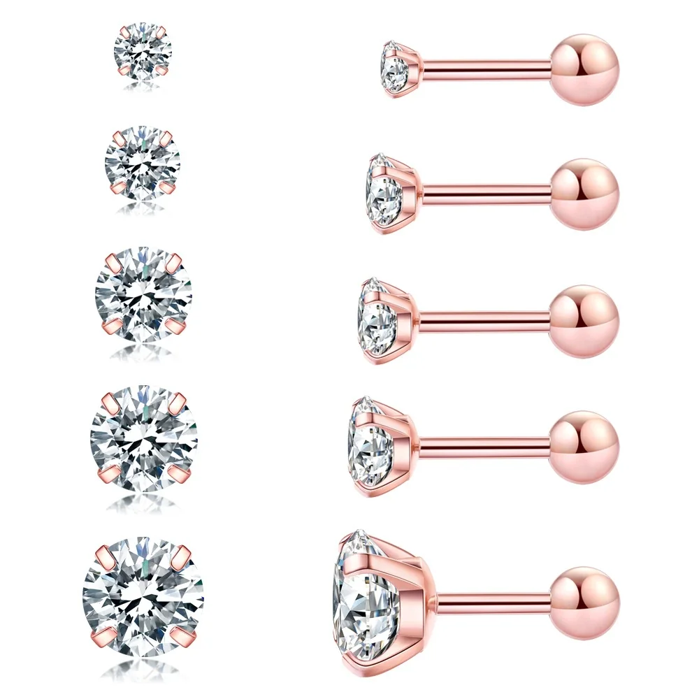 Polished 316 Stainless Round CZ Stud Earrings