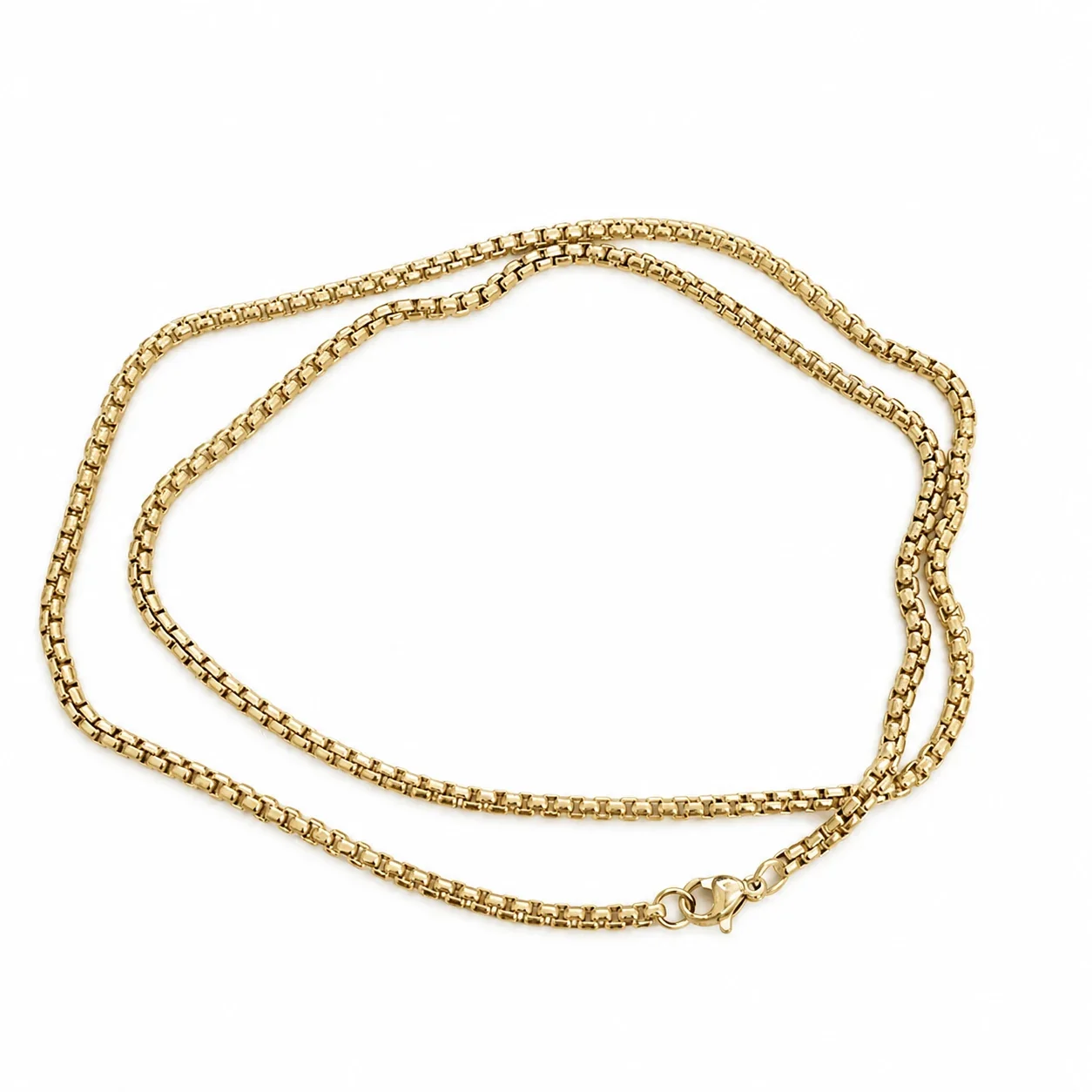 Box Chain Necklace with Lobster Clasp, Stainless Steel - Gold 55 cm