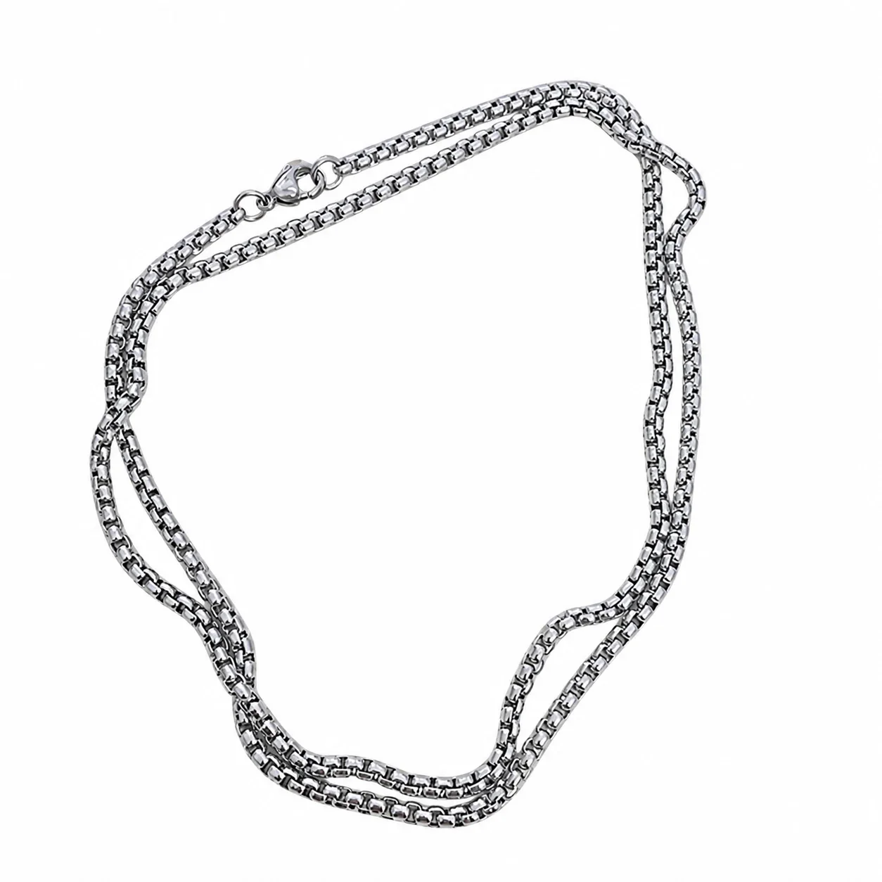 Box Chain Necklace with Lobster Clasp, Stainless Steel - Silver 55 cm