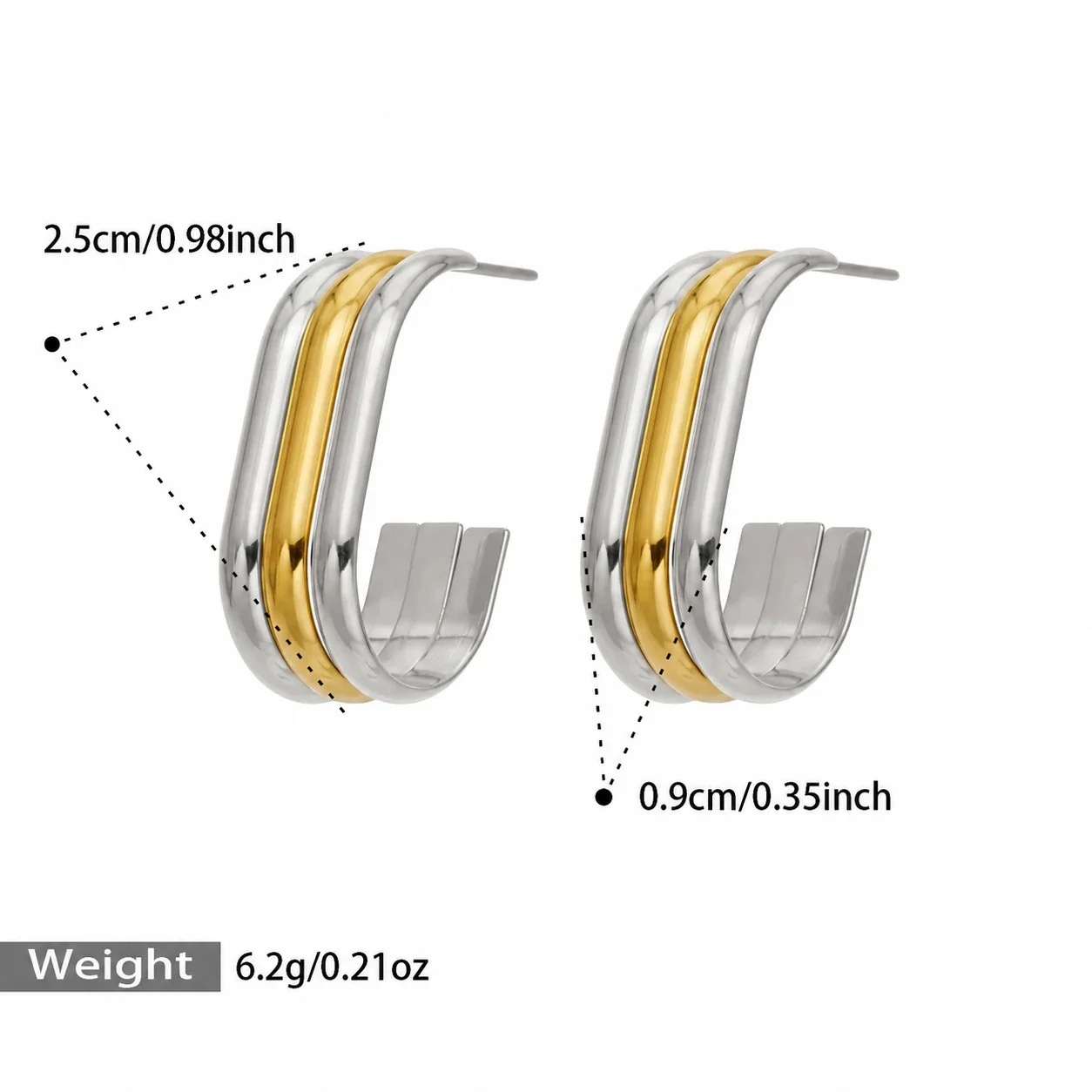 Produktfoto: Creolen mit dreifachem C-Profil aus Edelstahl 316 in Gold PVD