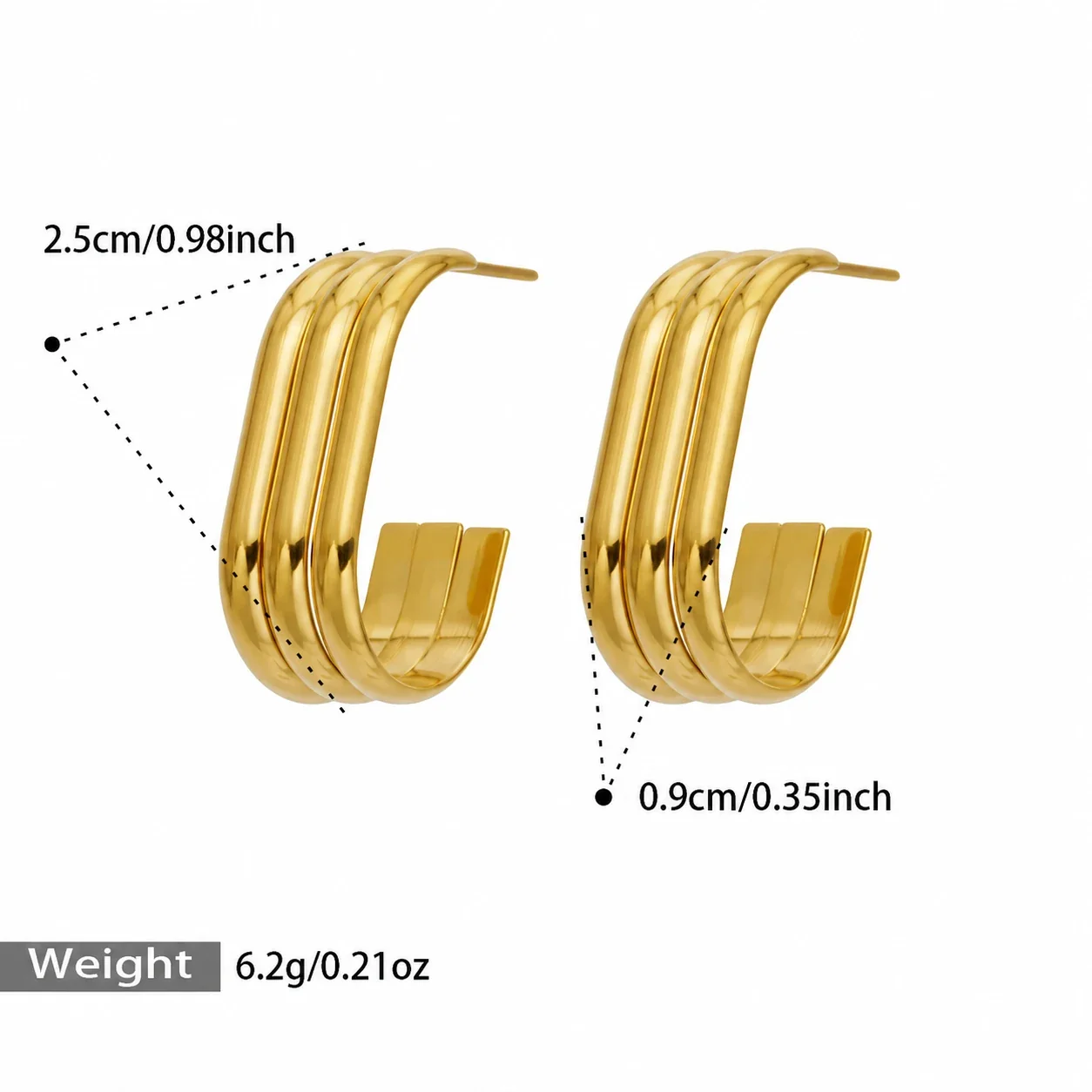 Produktfoto: Creolen mit dreifachem C-Profil aus Edelstahl 316 in Gold PVD