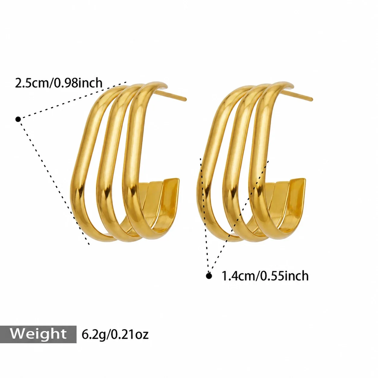 Produktfoto: Creolen mit dreifachem C-Profil aus Edelstahl 316 in Gold PVD
