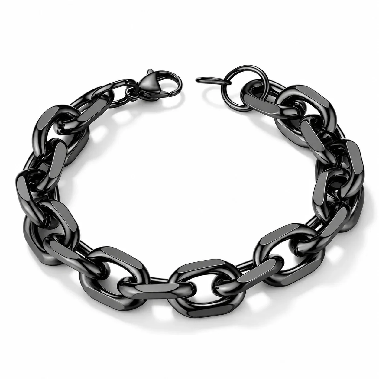 Chain Bracelet, Polished Oval Links, Stainless Steel - Black 12 mm