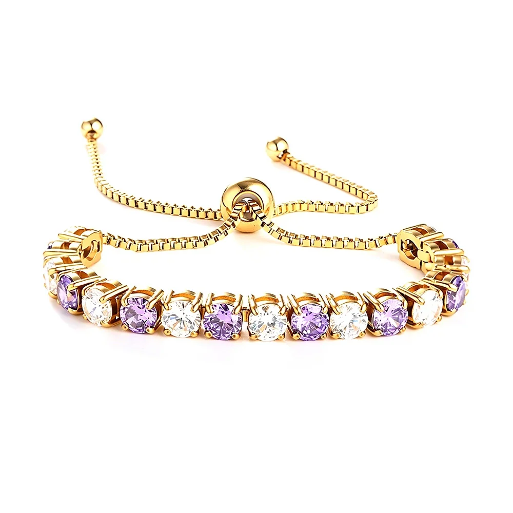 Radiant 316 Stainless Steel 5mm CZ Tennis Bracelet - Gold Purple-Clear CZ