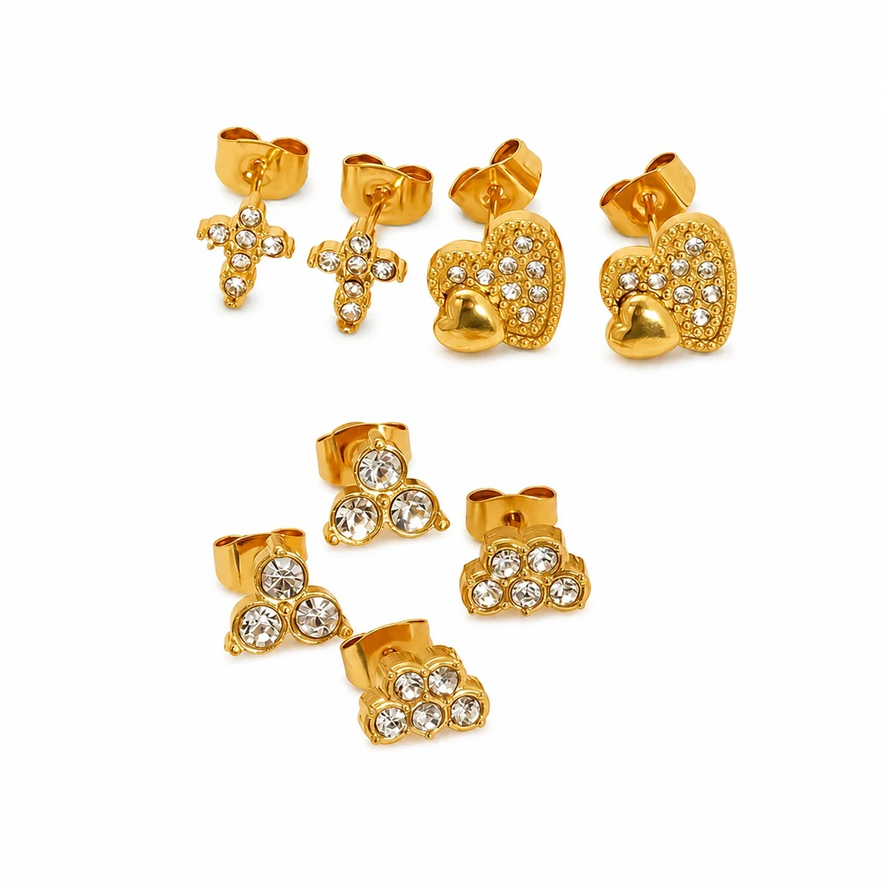 Polished Stainless Steel CZ Heart Stud Earrings