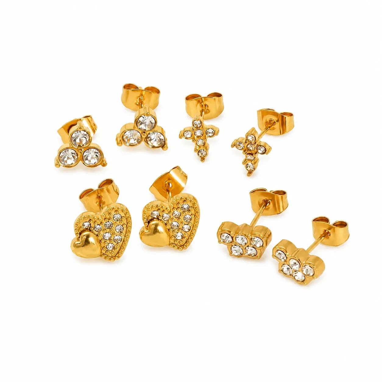 Polished Stainless Steel CZ Heart Stud Earrings