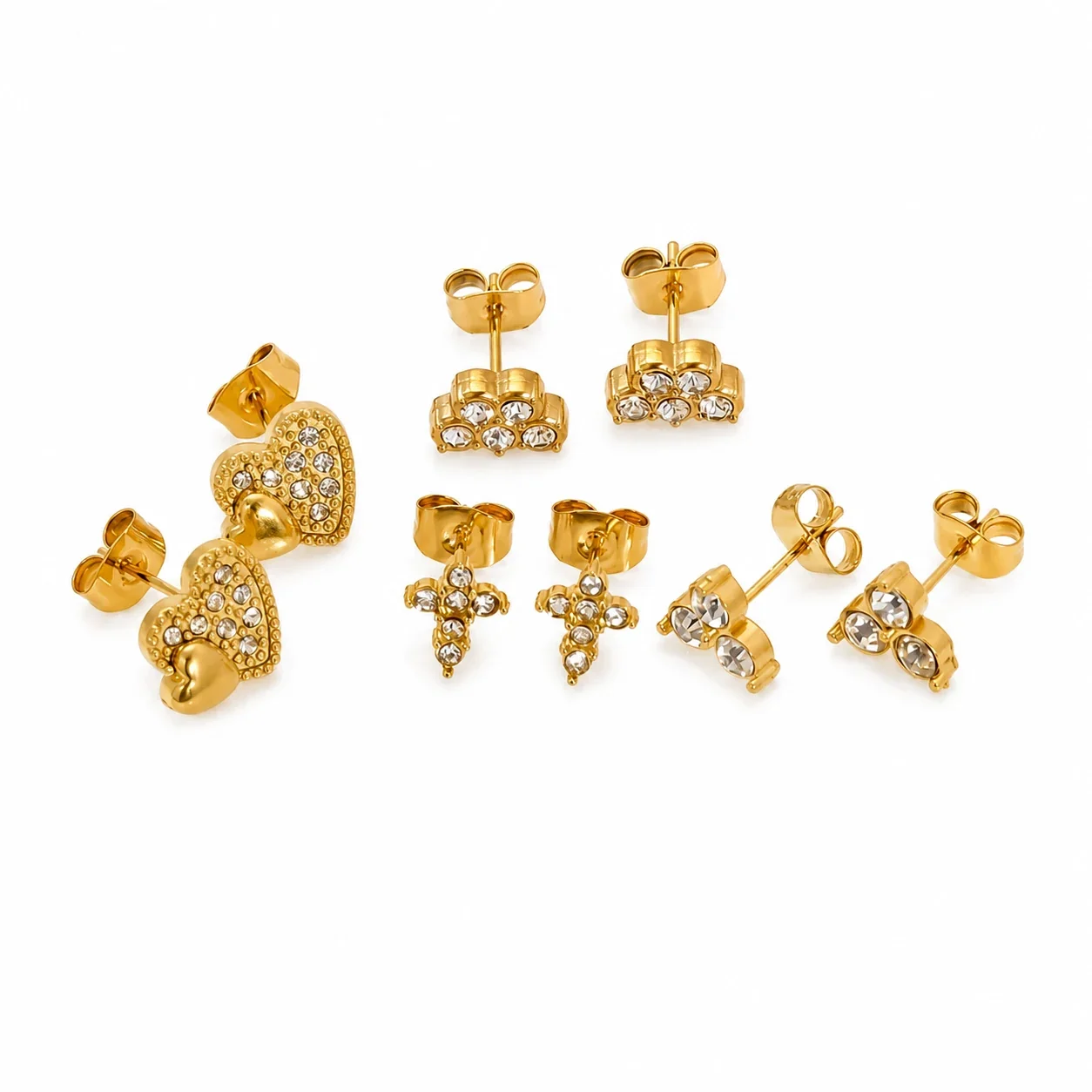 Polished Stainless Steel CZ Heart Stud Earrings