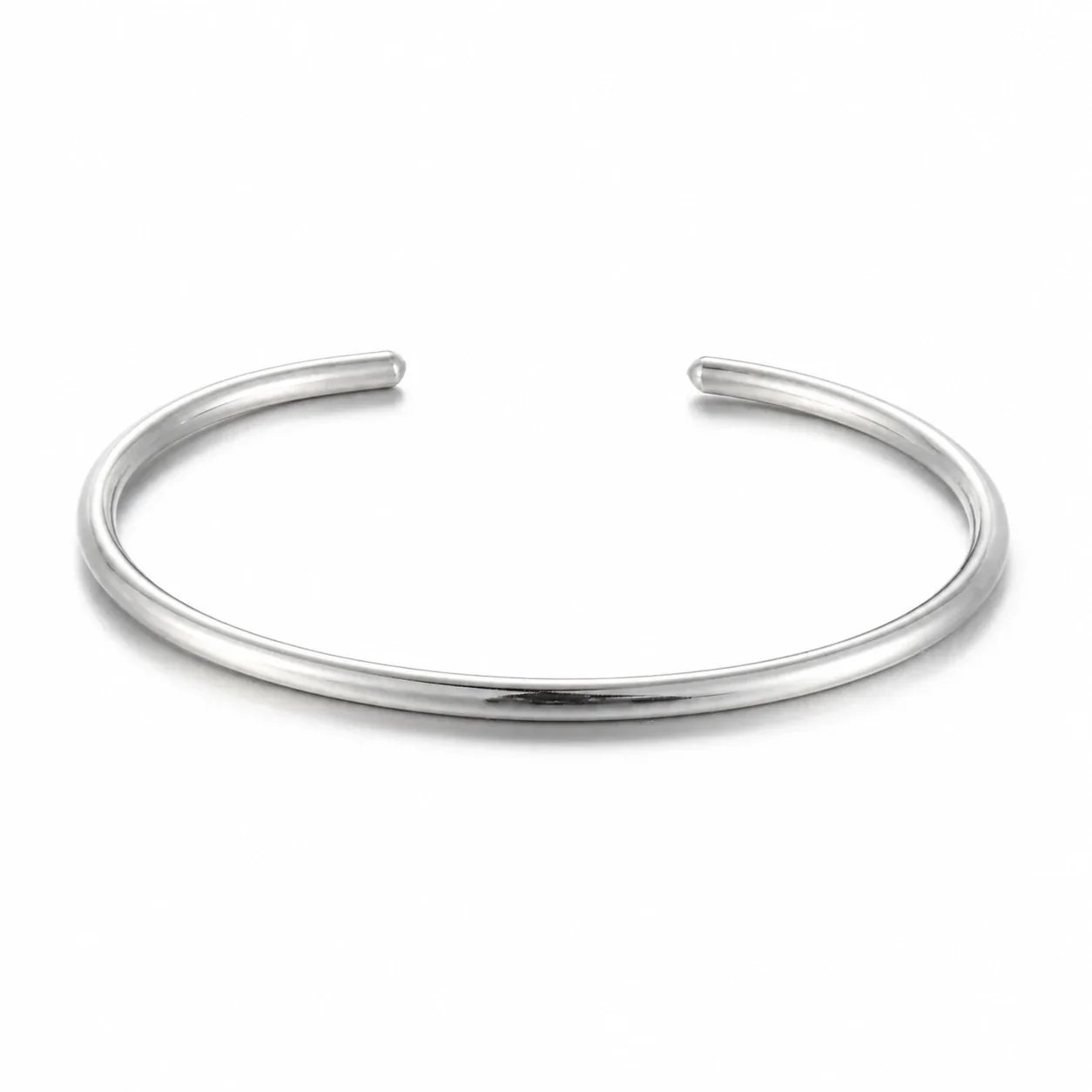 Minimal Stainless Steel Open C Wire Cuff Bracelet - Silver