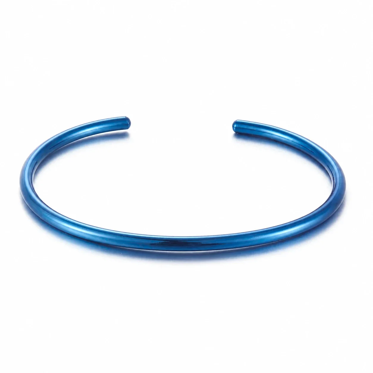 Minimal Stainless Steel Open C Wire Cuff Bracelet - Blue