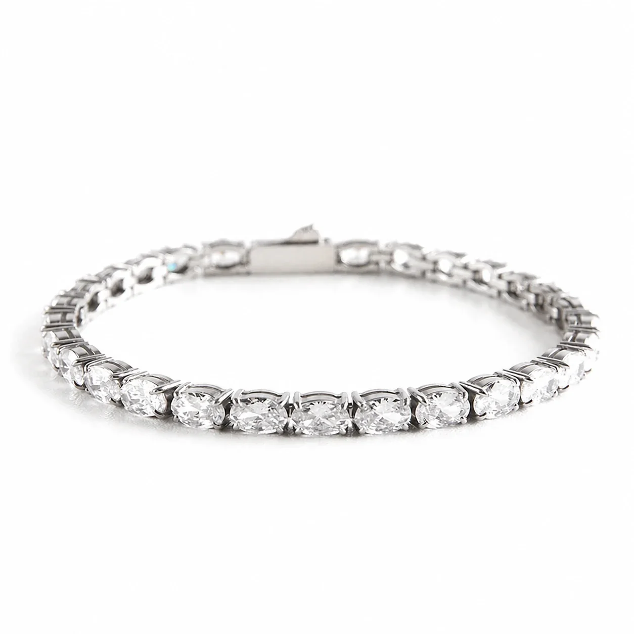 Polished 316 Stainless Oval CZ Tennis Bracelet
