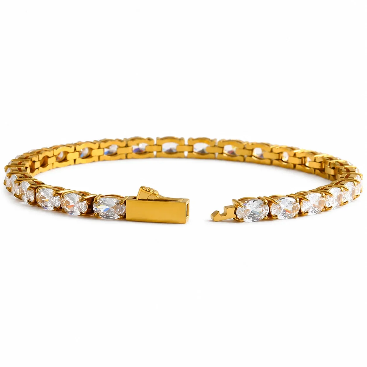 Polished 316 Stainless Oval CZ Tennis Bracelet