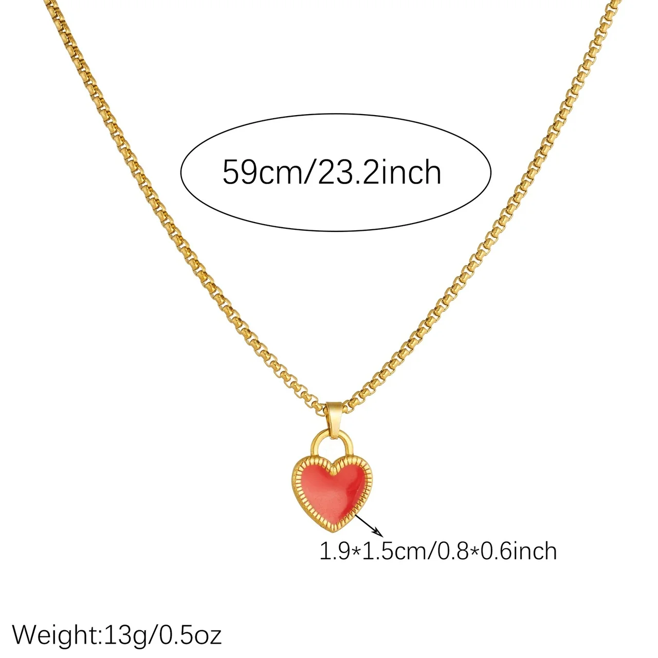 Heart Lock Pendant Necklace with Ribbed Enamel Gold-Plated Steel
