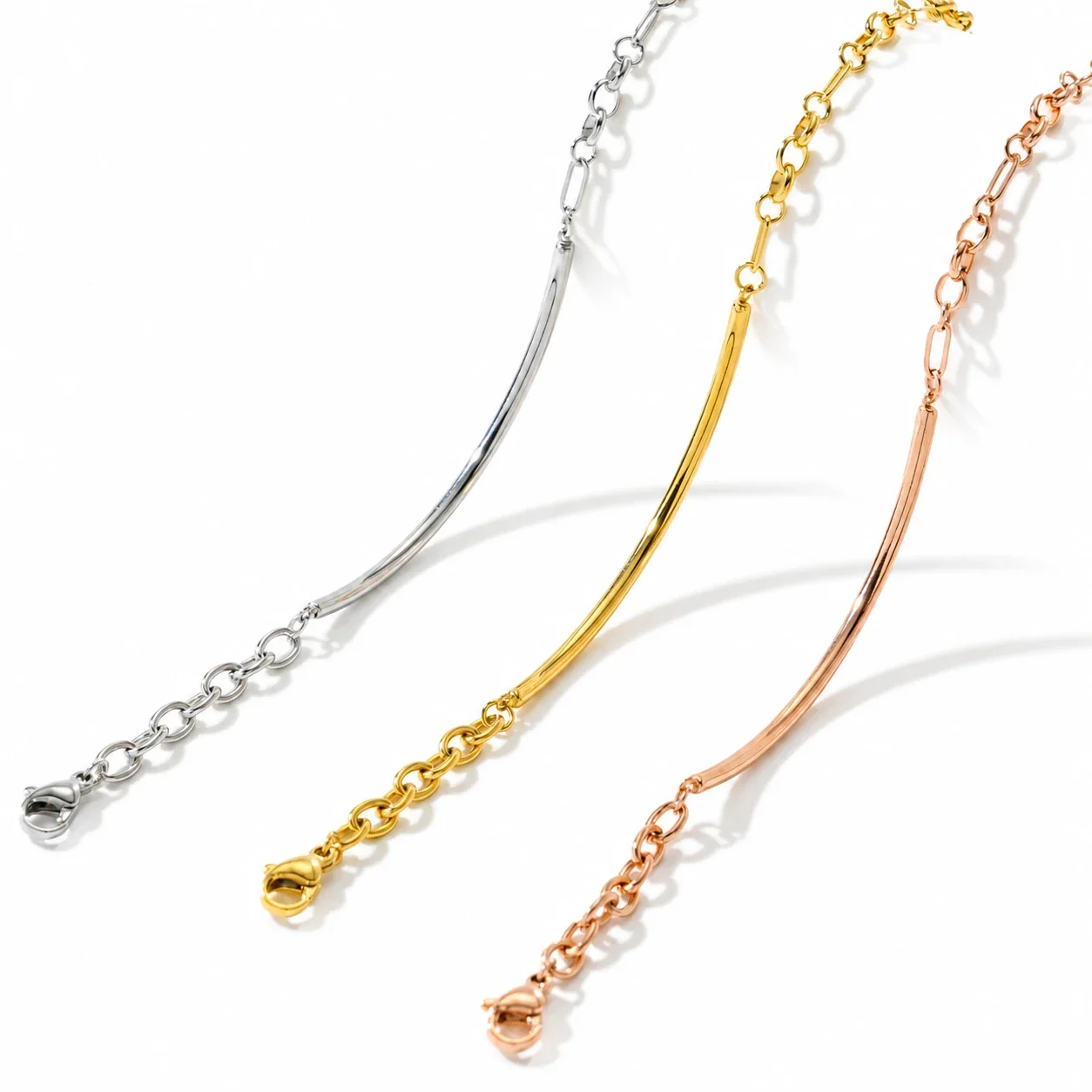 Heart Charm Curved Tube Chain Bracelet in Stainless Steel
