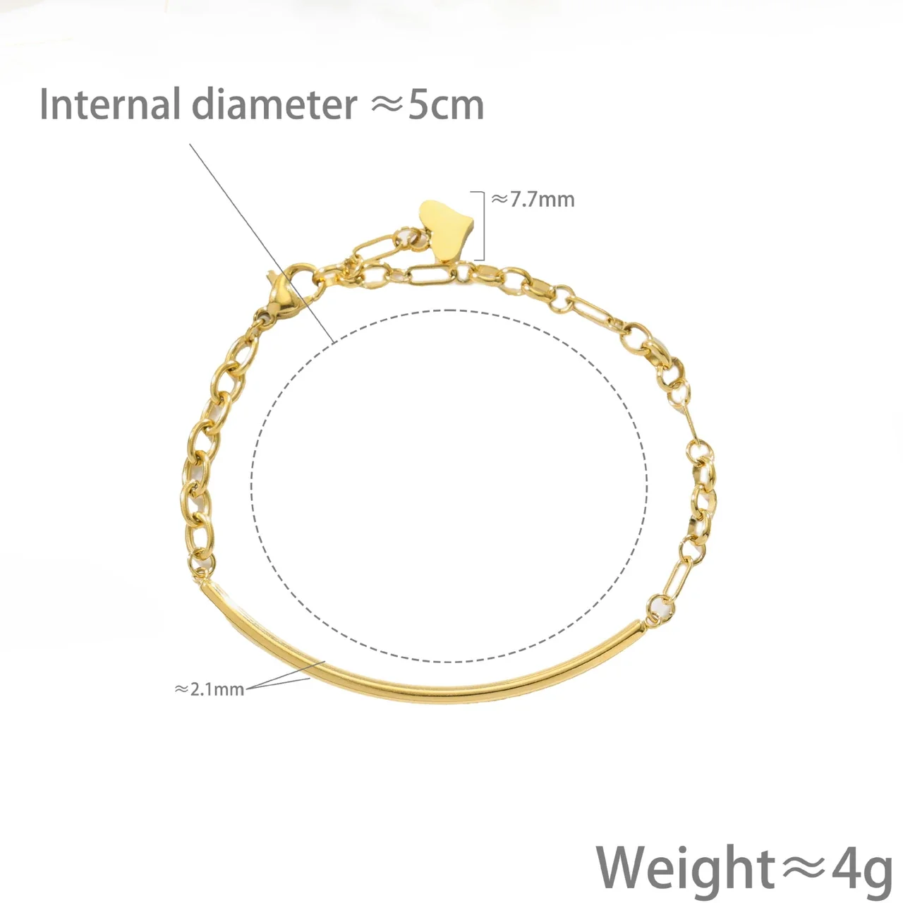 Heart Charm Curved Tube Chain Bracelet in Stainless Steel